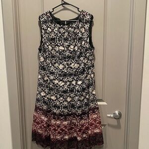 Black Maroon Patterned Midi Dress 16 Lined